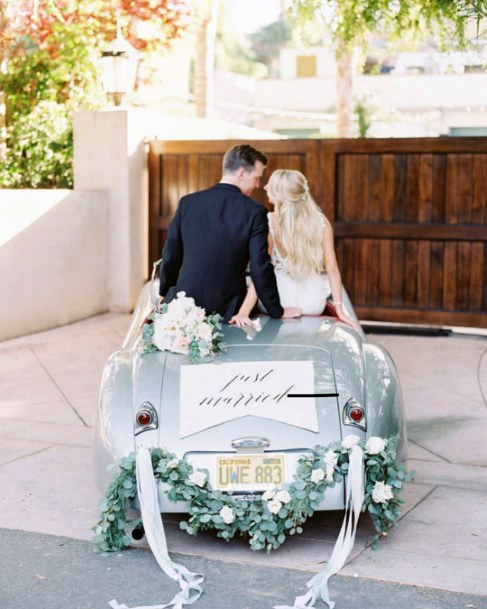 Tiny Silver Wedding Car Decorations