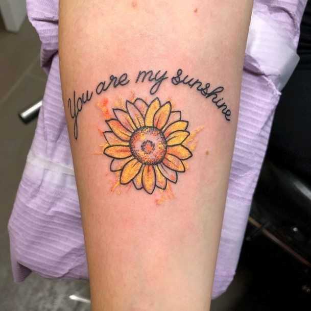 Tiny Sunflower Tattoo Womens Forearms