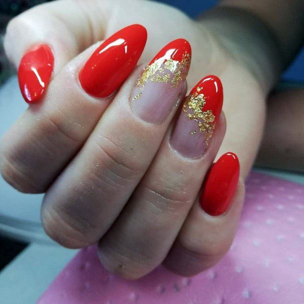 Tomato Red And Gold Nails Women