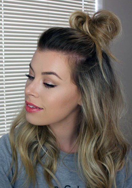 Top Knotted Bun With Flowing Hair