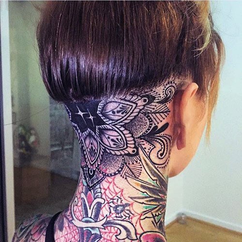 Totally Covered Neck Tattoo For Women
