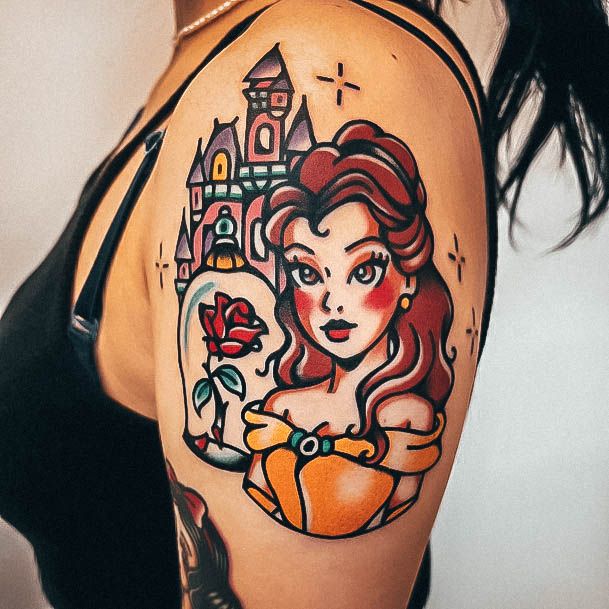 Traditional Belle Castle Shoulder Womens Beauty And The Beast Tattoos