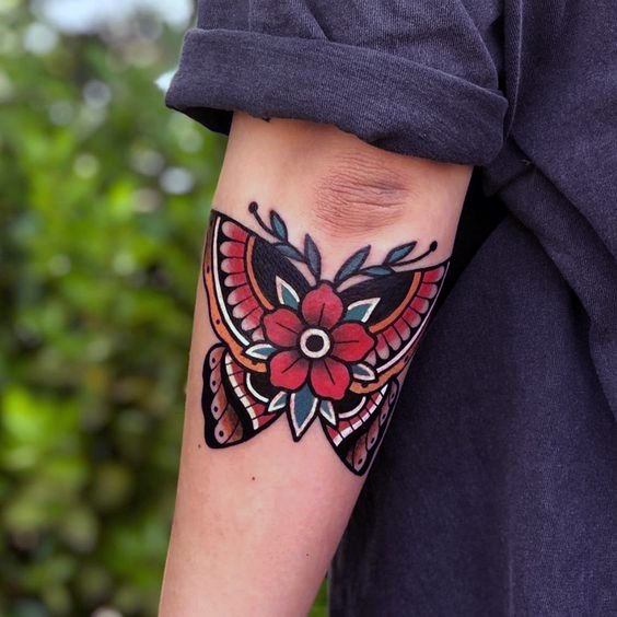 Traditional Butterfly Tattoo Womens Arms