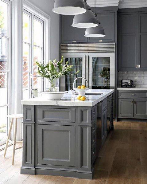 Traditional Grey Kitchen Cabinet Ideas With Hardwood Flooring