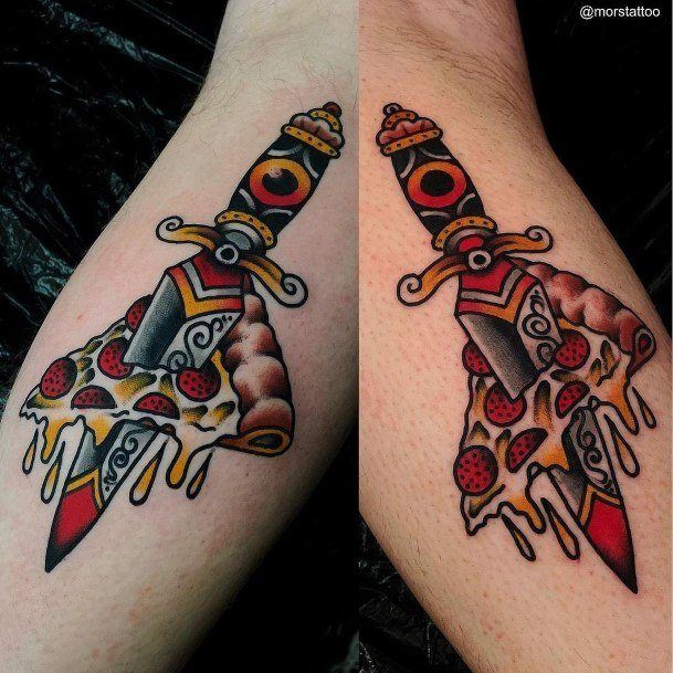 Traditional Knife Forearm Adorable Pizza Tattoo Designs For Women