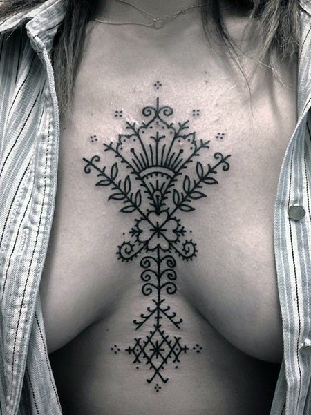 Traditional Kolam Art Womens Tattoo On Chest