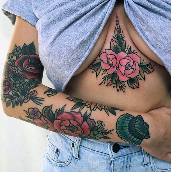 Traditional Red Flower Tattoo For Women