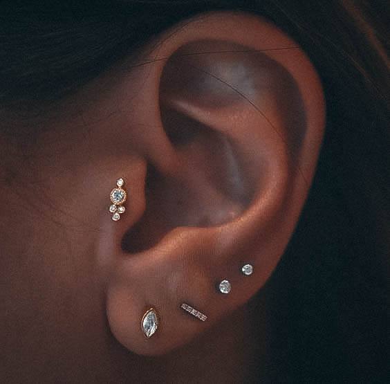 Tragus Jewelry And Multiple Ear Lobe Piercings Shiny Diamond Inspiration For Girls
