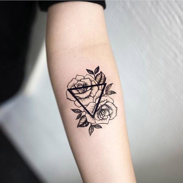 Traingle And Rose Tattoo Women Forearms