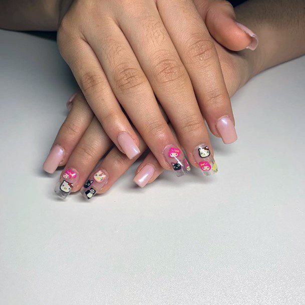 Translucent Hello Kitty Nails