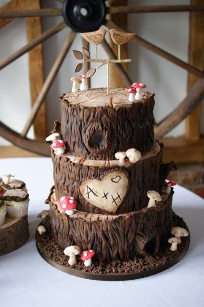 Tree Bark Brown Rustic Wedding Cake Toppers