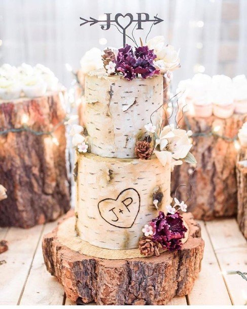 Tree Bark Country Wedding Cake