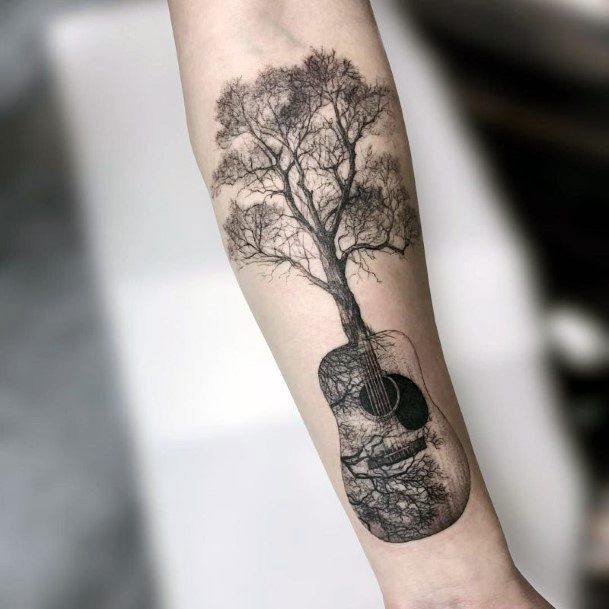 Tree Growing From Guitar Tattoo Womens Wrist