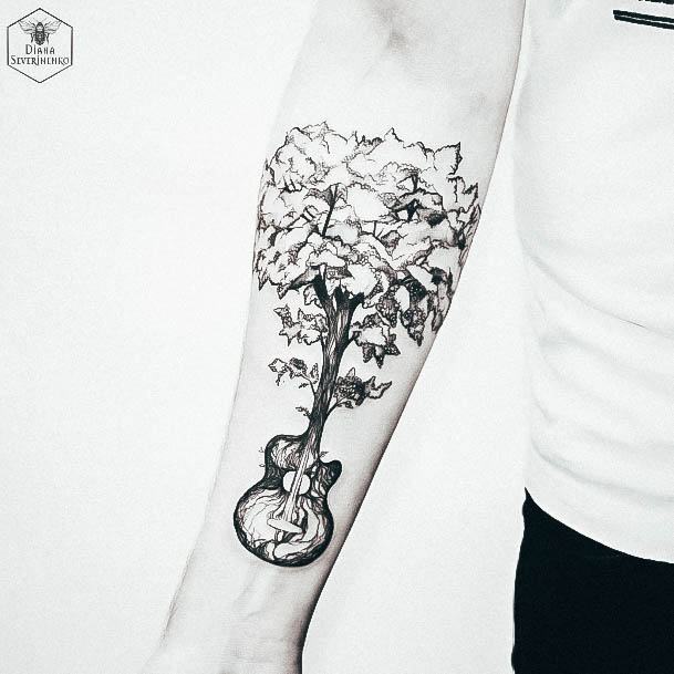 Tree Of Life Forearm Guitar Tattoo On Woman