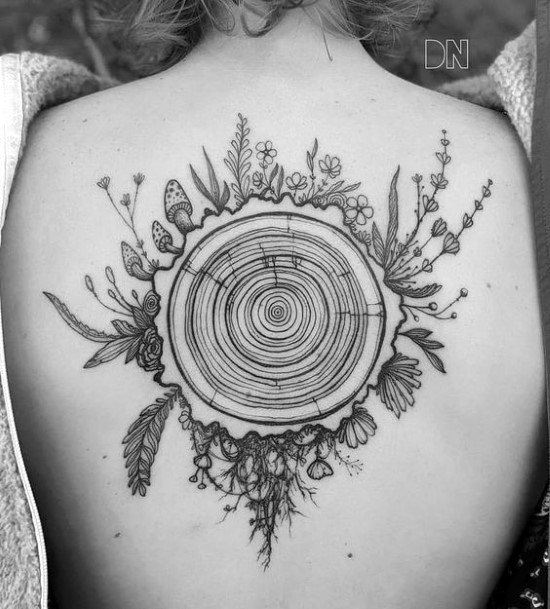 Tree Trunk Image Tattoo Womens Back