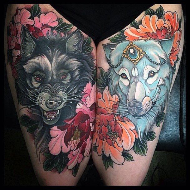 Tremendous Beasts Tattoo Womens Thighs