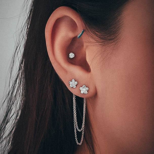 Trendy Atonishing Double Lobe Floral Chain Shiny Conch And Turquoise Hoop Rook Cute Ear Piercing Inspiration For Women