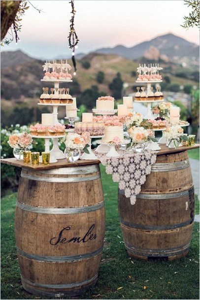 Trendy Country Barrel Table Barn Wedding Decoration Ideas