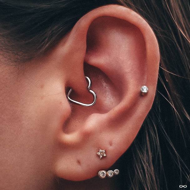 Trendy Cute Heart Daith Helix And Lobe Ear Piercing Ideas For Women