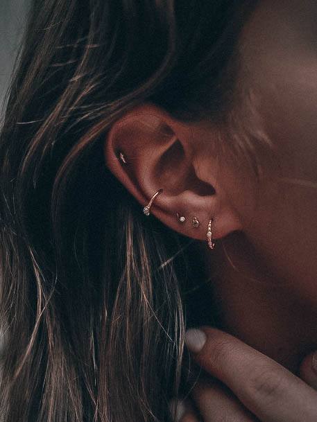 Trendy Cute Triple Lobe Conch And Helix Ear Piercing Ideas For Women