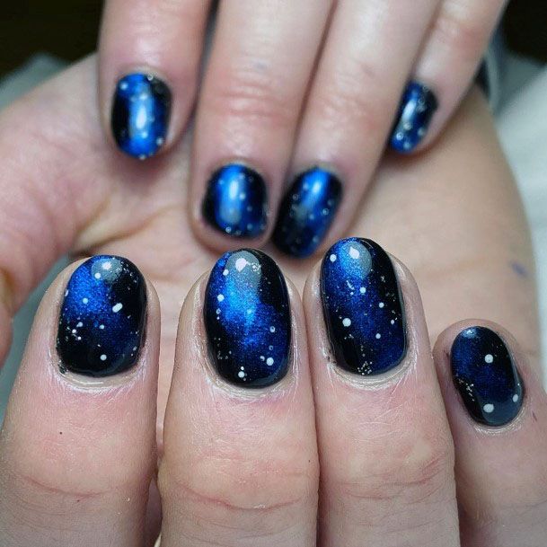 Trendy Gold Glitter Black And Blue Nail Inspiration For Ladies