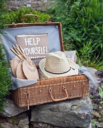 Trendy Hats And Palm Leaf Fans For Outdoor Wedding Ideas