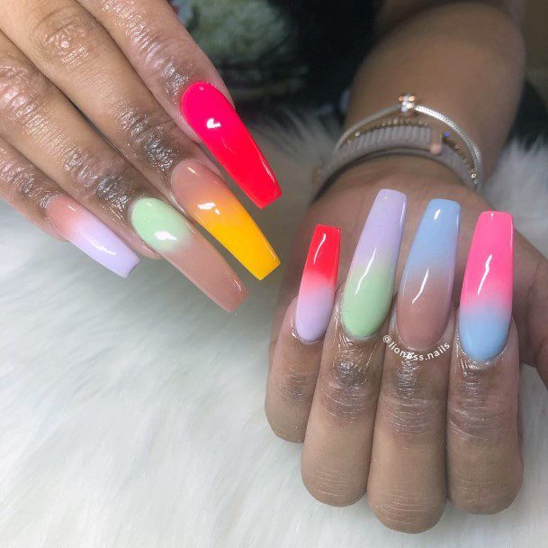 Trendy Long Colorful Vibrant Pastel Girls Nail Art Ombre Ballerina Style For Women