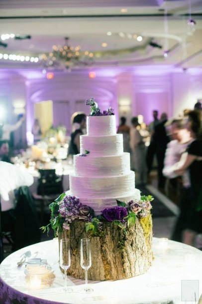 Trendy Purple Black Light Wedding Cake Gold Decor