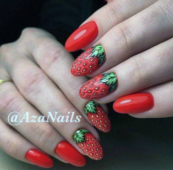 Trendy Simple Red Strawberry Nail Design Ideas For Ladies