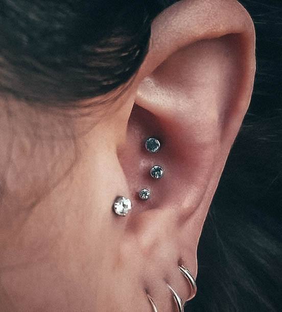 Trendy Sweet Triple Conch Blue And White Diamond Tragus Ear Piercing Inspiration Ideas For Women