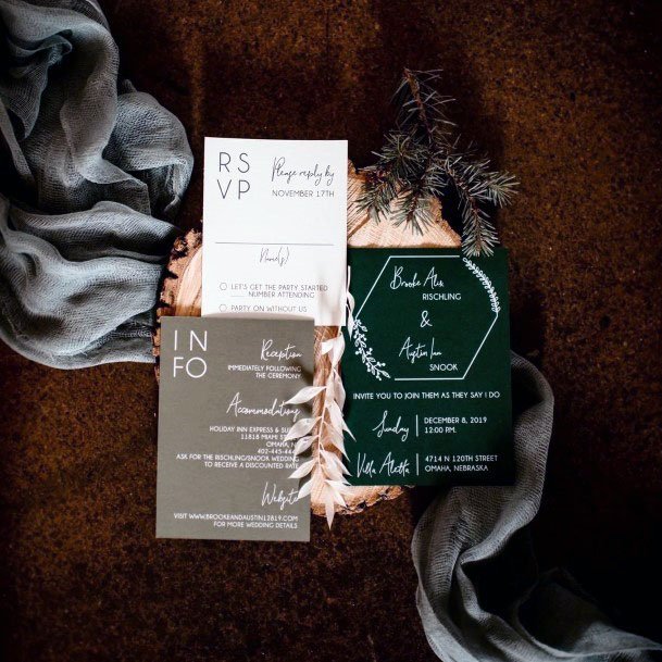 Trendy Winter Wedding Invitations Forest Green Light Brown White Ideas