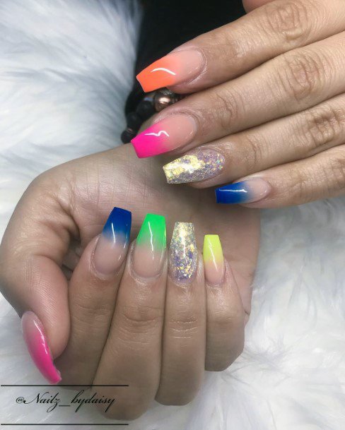 Trendy Womens Colorful Ombre Nail Design Sparkly Tips