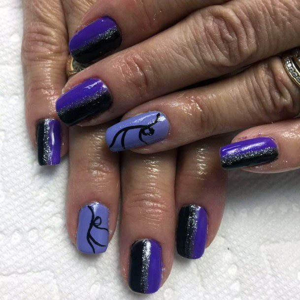 Trensy Cute Long Round Nail Black And Purple Nail Design Inspiration For Women