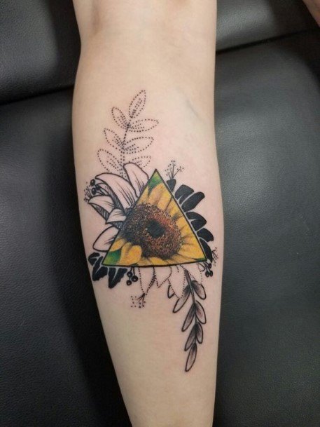 Triangle Frame Sunflower Tattoo Forearms