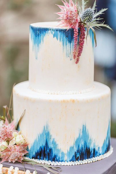 Triangular Blue Art White Wedding Cake