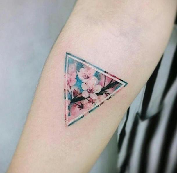 Triangular Cherry Blossom Tattoo Womens Forearms