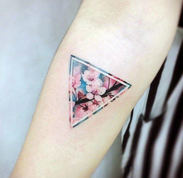 Triangular Frame Cherry Blossom Tattoo For Women