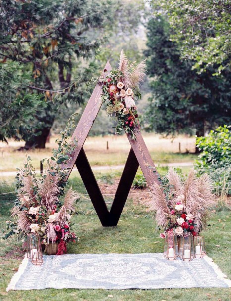 Triangular November Wedding Flowers Arch