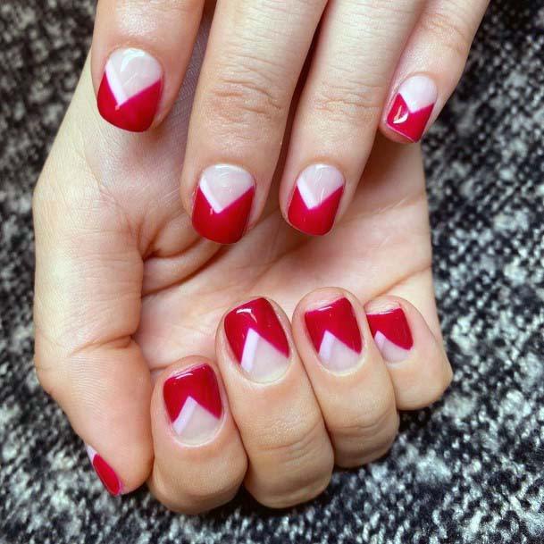 Triangular Red Designs On Pink Nails For Women