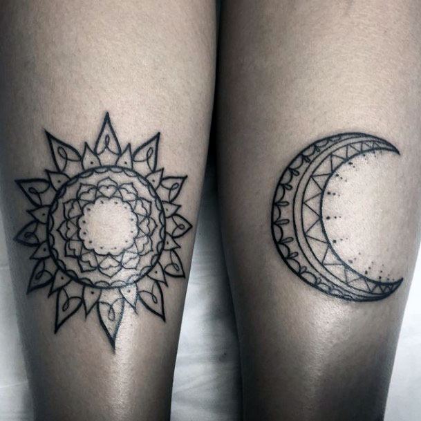 Tribal Art Sun And Moon Tattoo For Women