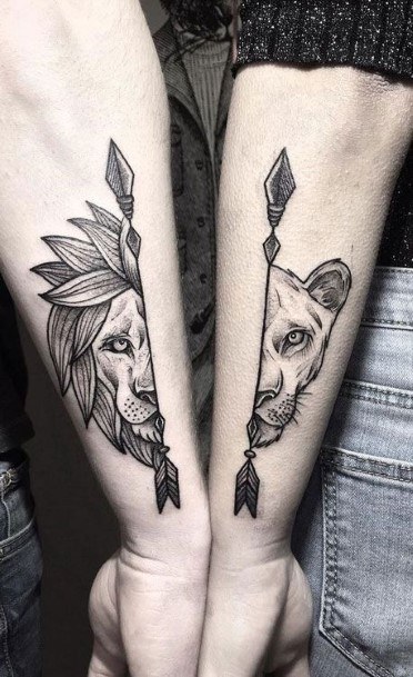 Tribal Beast Tattoo For Couples Forearms