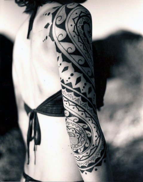 Tribal Black Art Tattoo Womens Half Sleeve