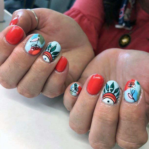 Tribal Design Bright Red Nails For Women