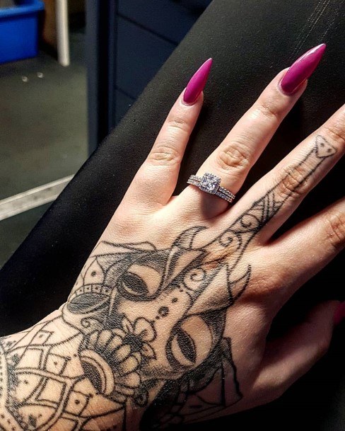 Tribal Elephant Tattoo Womens Hands