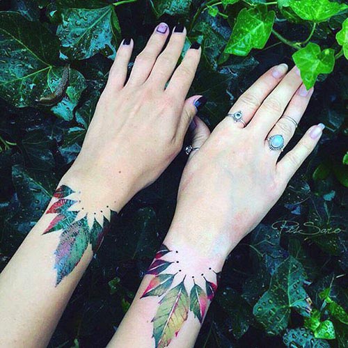 Tribal Leaf Tattoo Mother Daughter Wrist