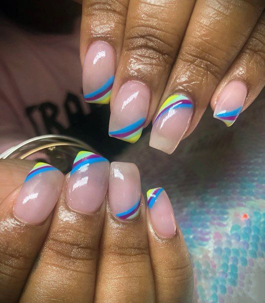 Trio Colored Ribbons On Clear Pink Nails Women