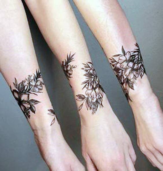 Trio Floral Tattoo Womens Wrists