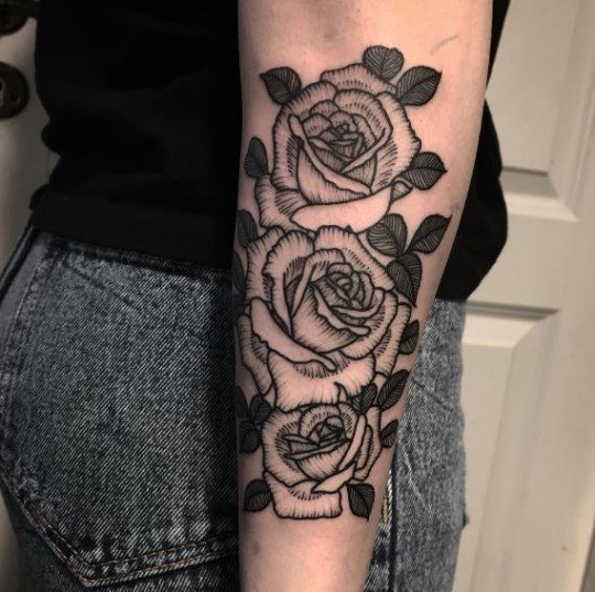 Trio Of Black Roses Womens Forearms Tattoo