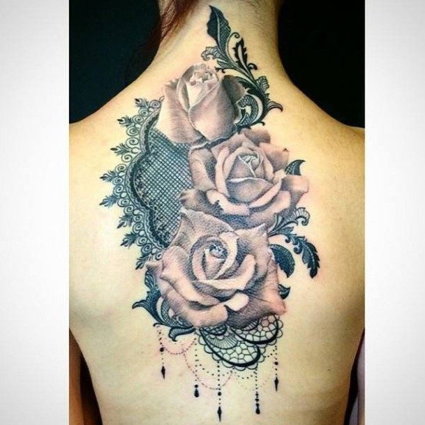 Trio Of Roses Tattoo Womens Back