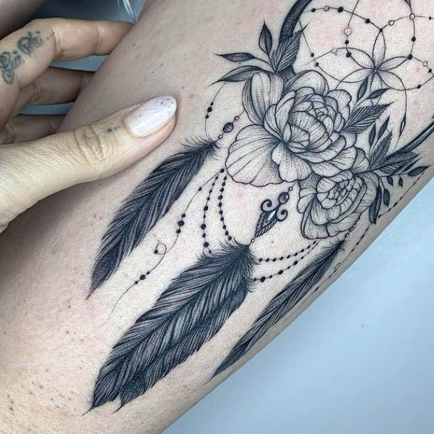 Triple Feathered Floral Tattoo For Women